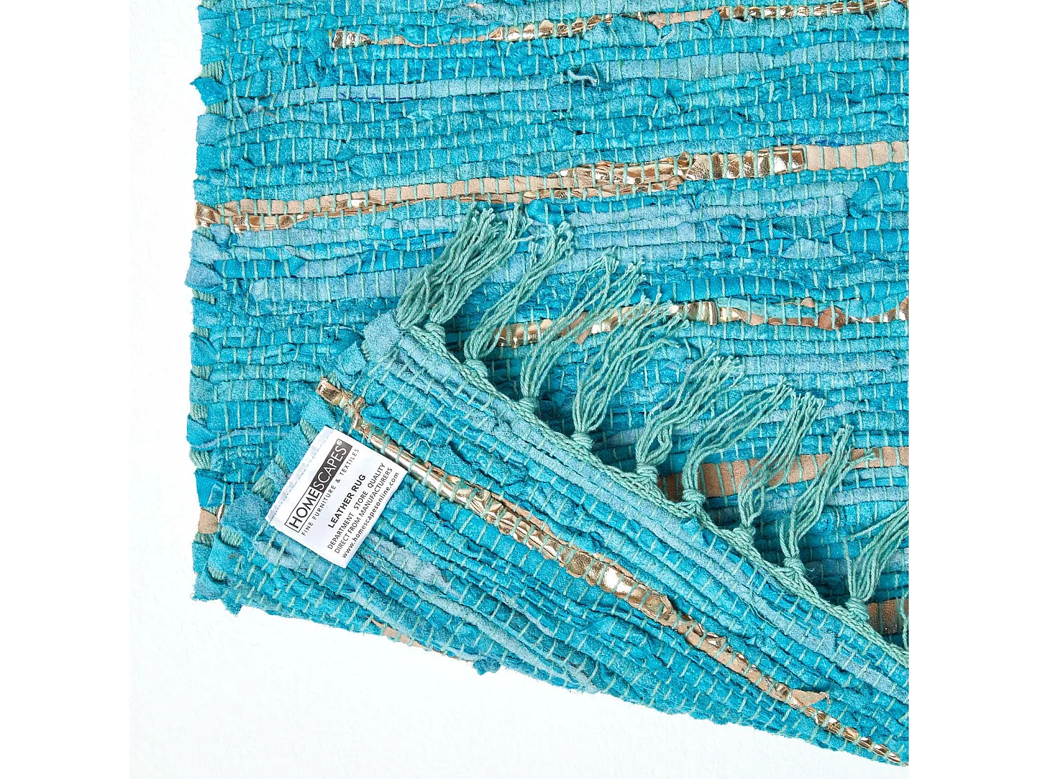 Homescapes Leather Glitter Rug Gold & Turquoise, 120 x 180 cm