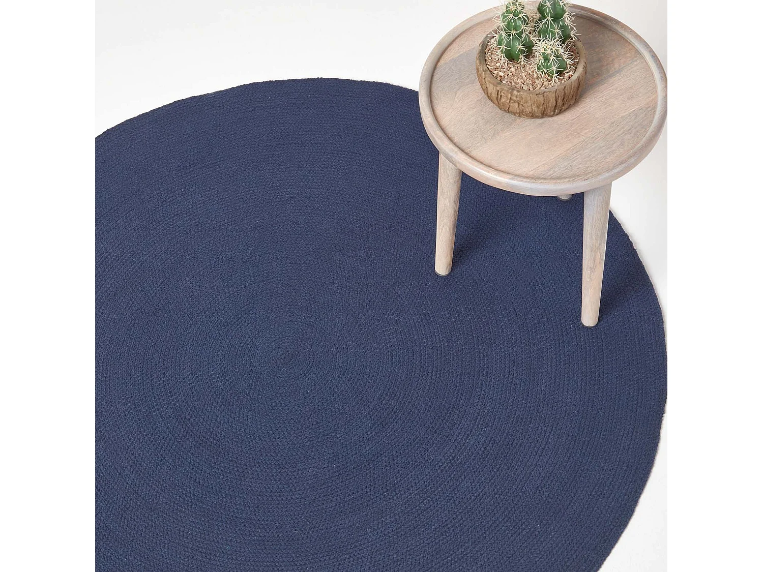 Homescapes Navy Handmade Woven Braided Round Rug, 120 cm