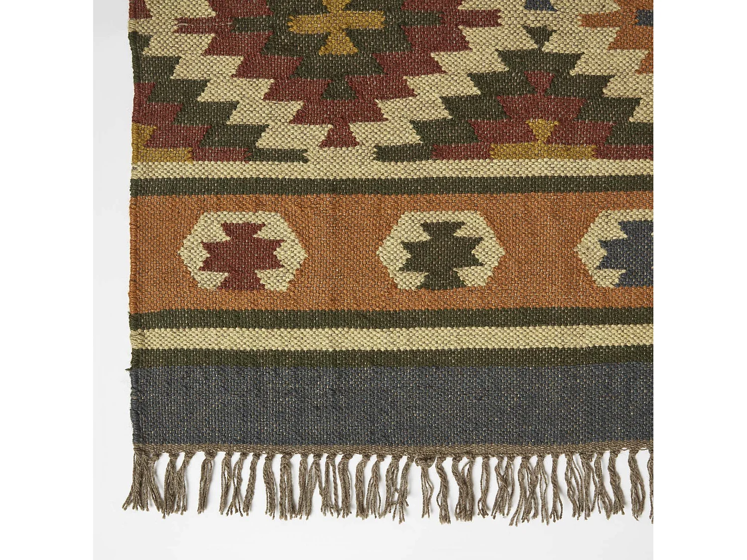Homescapes Lucea Orange & Blue Kilim Wool Rug 240 x 300 cm