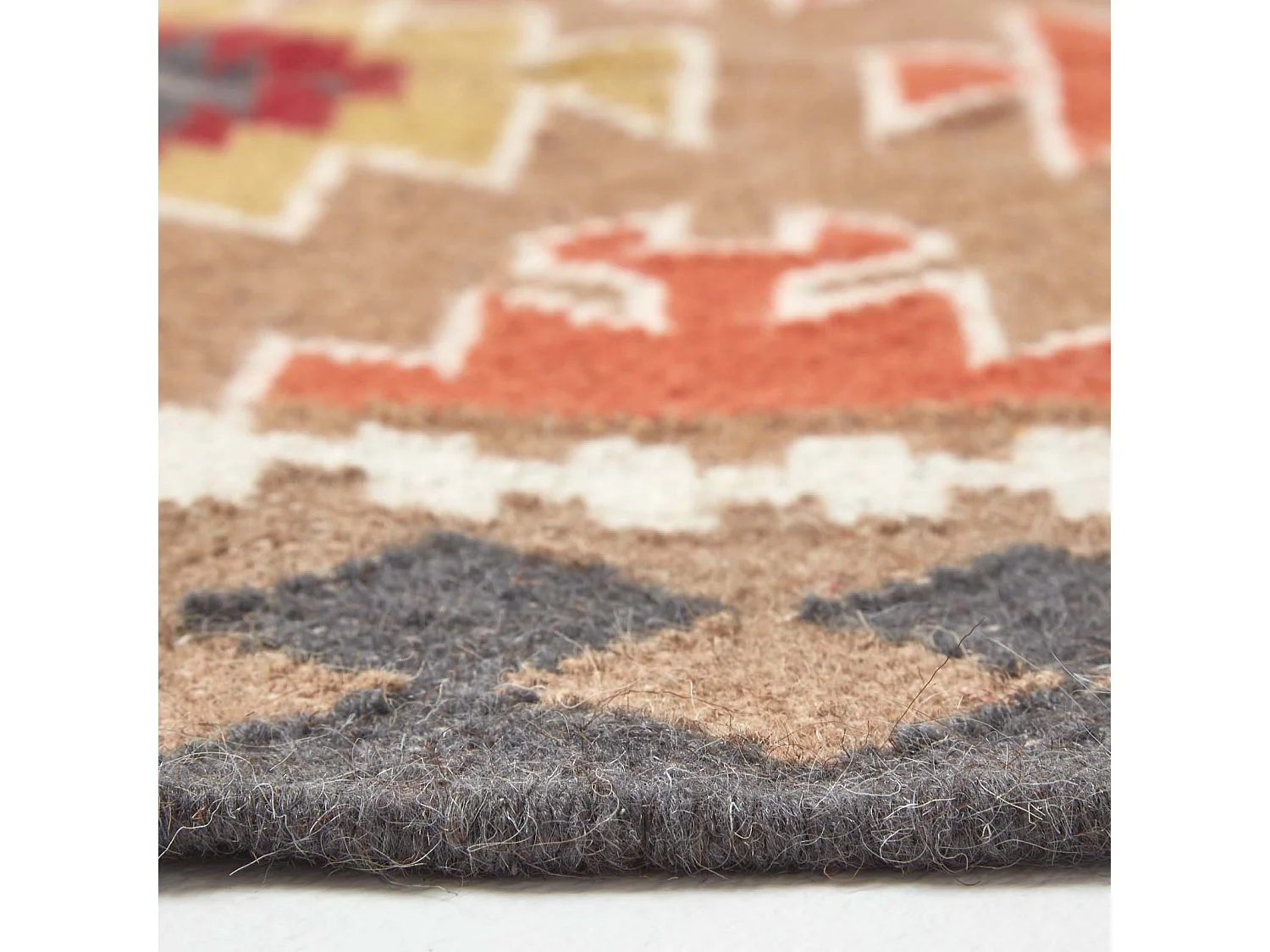 Homescapes Jaipur Handwoven Brown and Orange Patterned Kilim Wool Rug, 120 x 170 cm