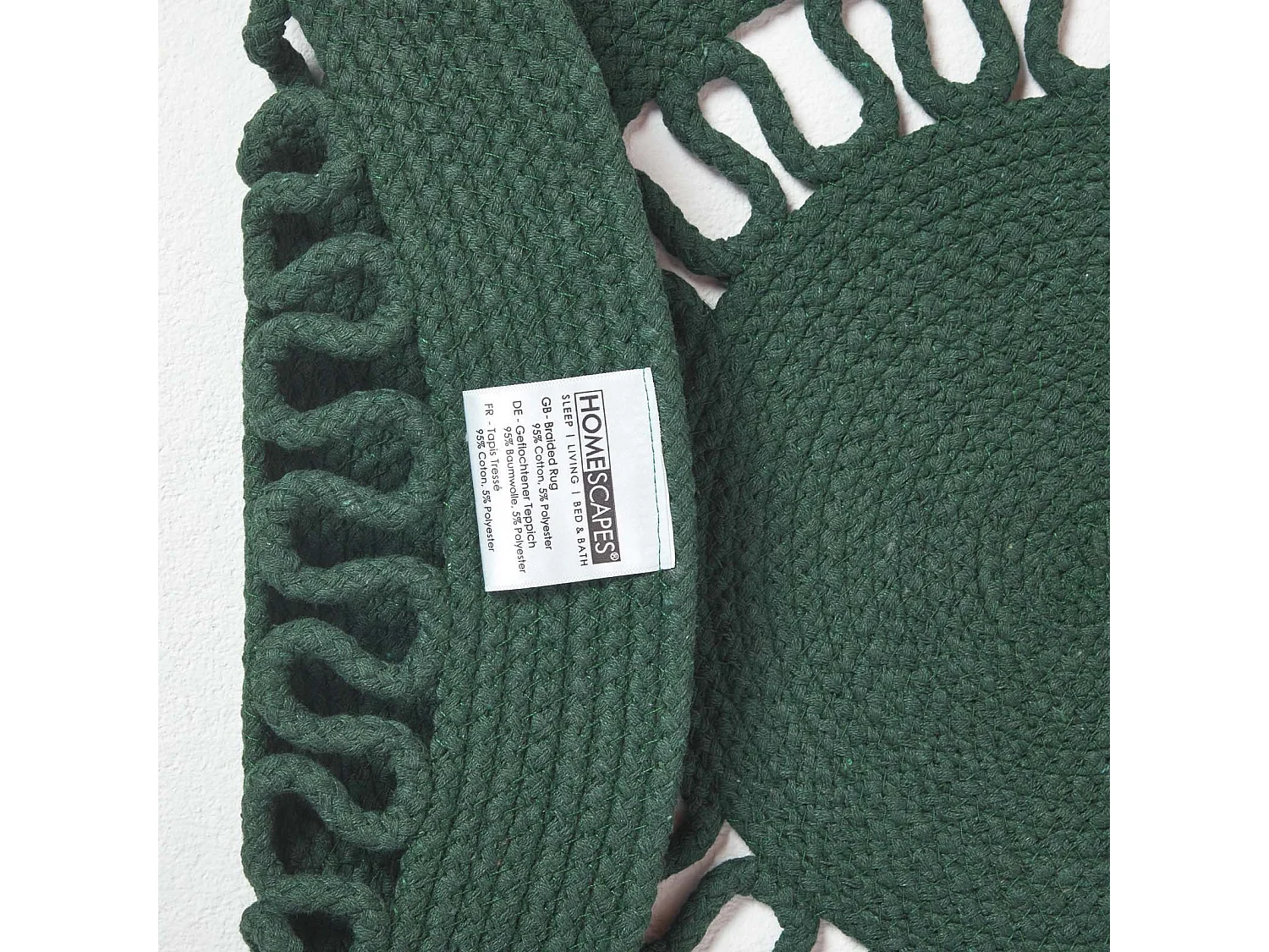 Homescapes Green Crochet Braided Rug 90cm Round