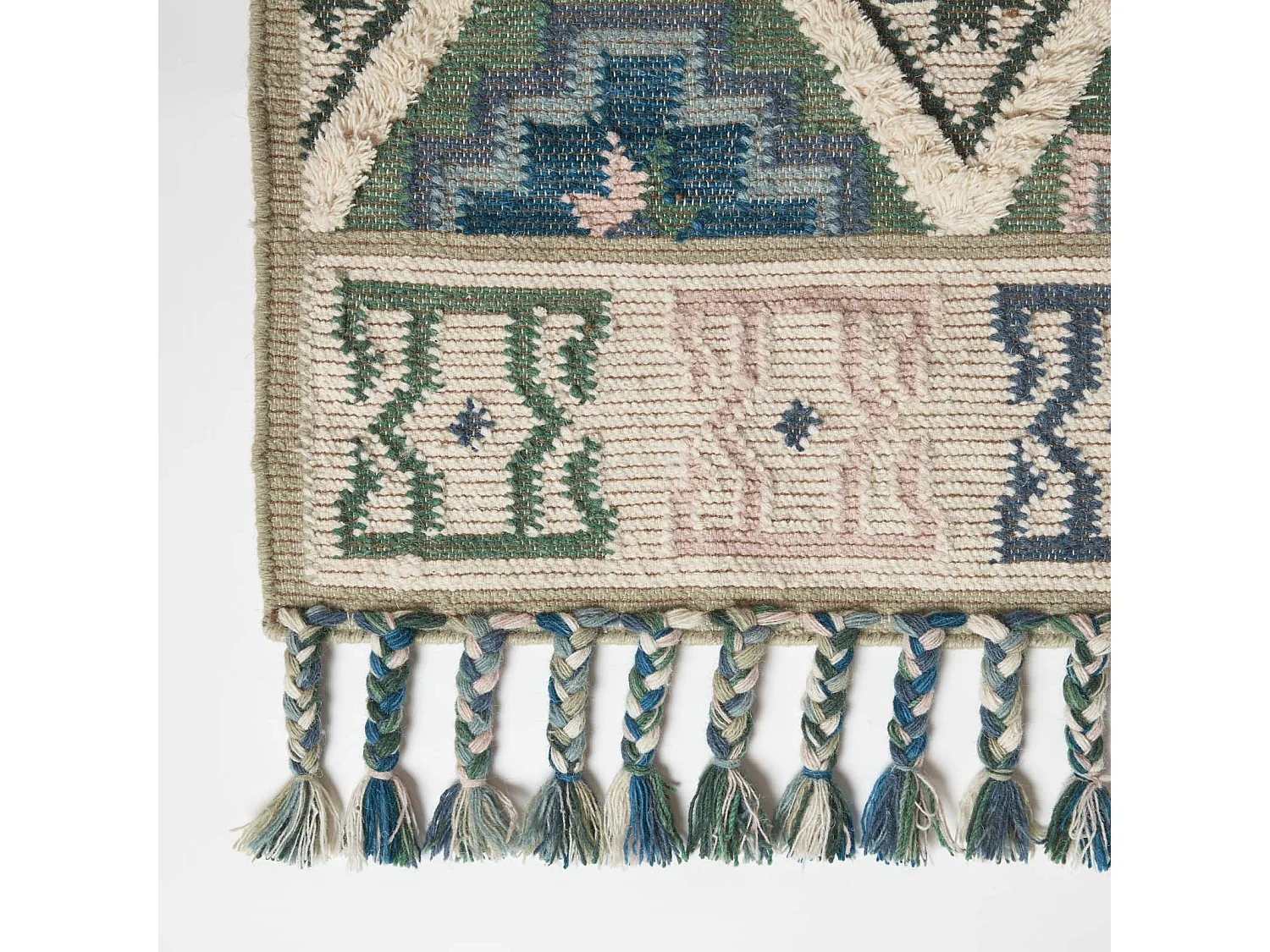 Homescapes Matala Green & Blue Kilim Wool Rug 160 x 230 cm