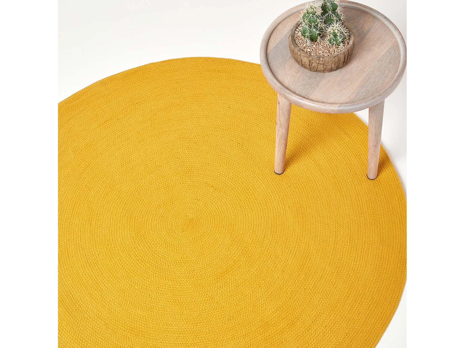 Homescapes Mustard Yellow Handmade Woven Braided Round Rug, 150 cm