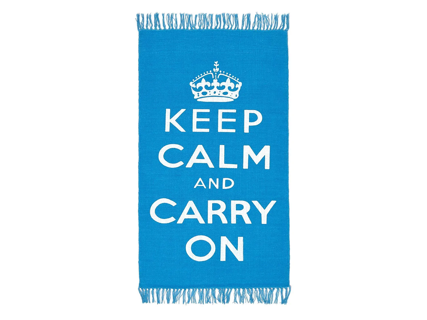 Homescapes Keep  Calm And Carry On Handwoven 100% Cotton Rug in Blue & White, 60 x 100 cm