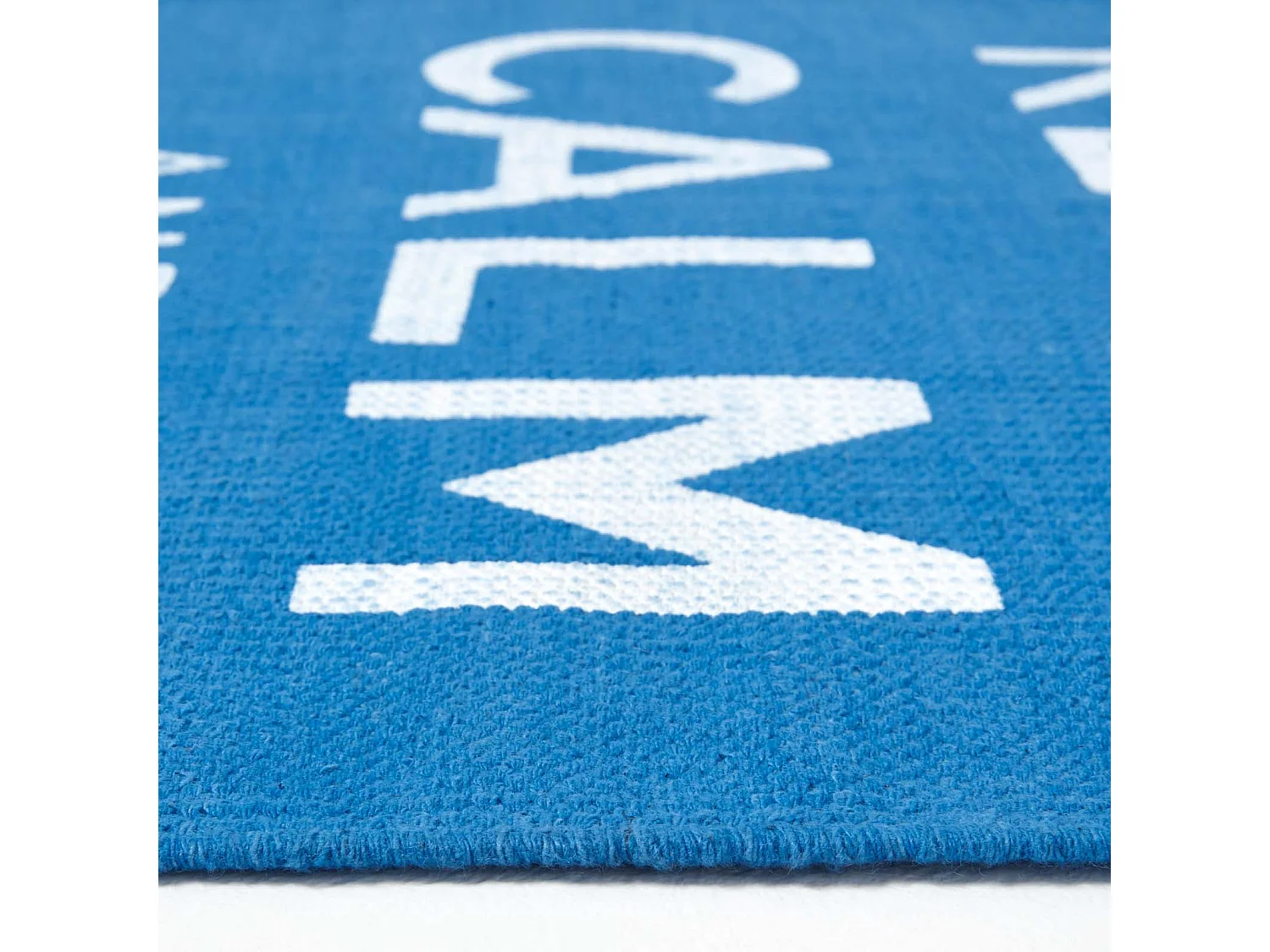 Homescapes Keep  Calm And Carry On Handwoven 100% Cotton Rug in Blue & White, 60 x 100 cm