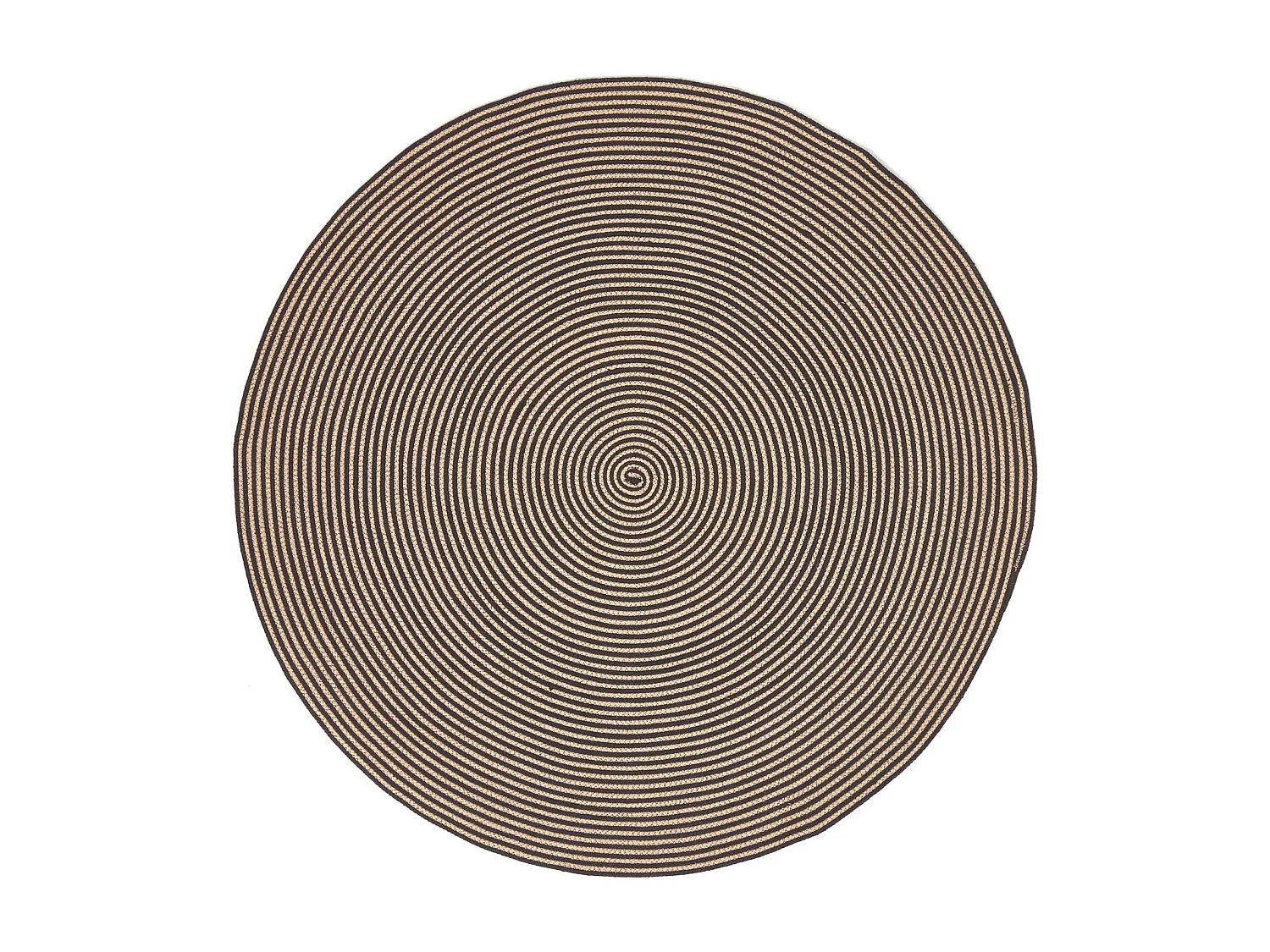Homescapes Linen and Black Handmade Woven Spiral Braided Rug, 120 cm Round