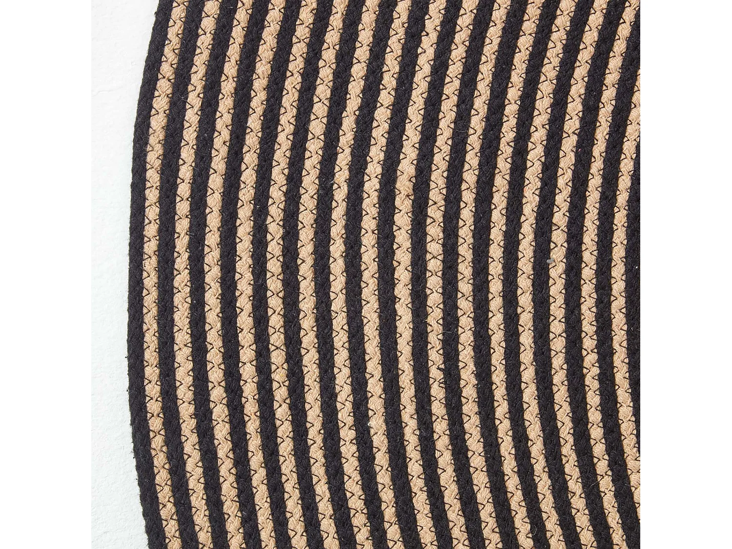 Homescapes Linen and Black Handmade Woven Spiral Braided Rug, 120 cm Round
