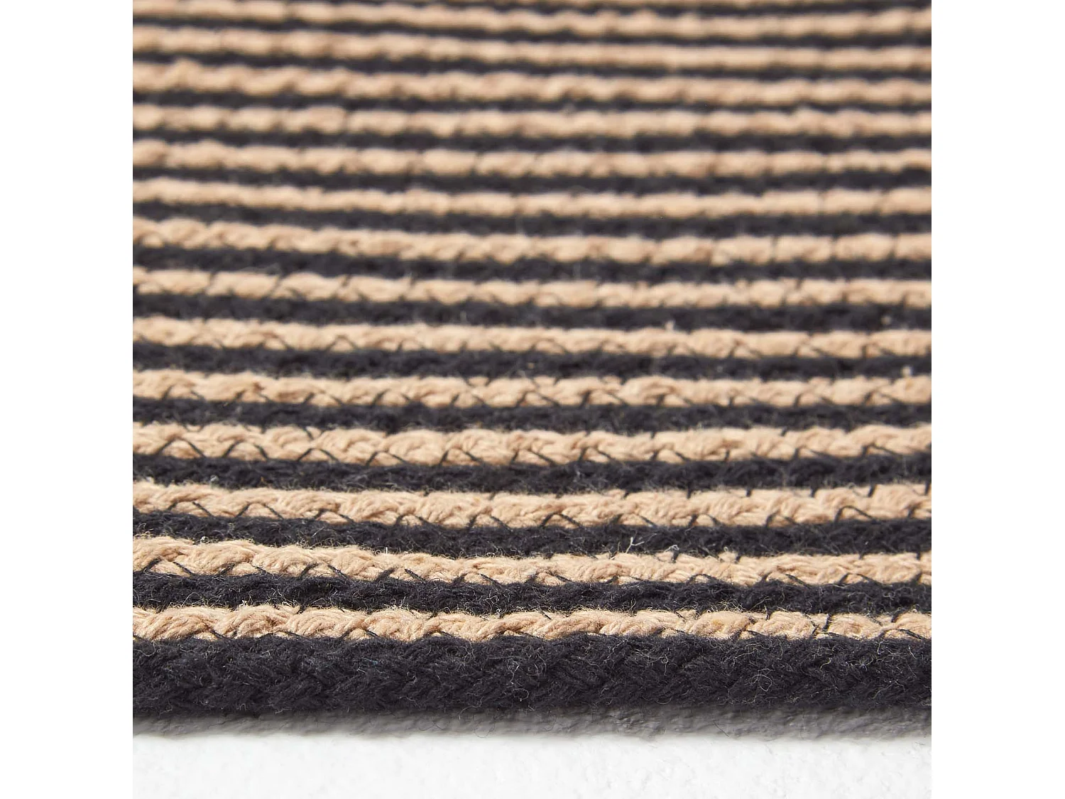 Homescapes Linen and Black Handmade Woven Spiral Braided Rug, 120 cm Round
