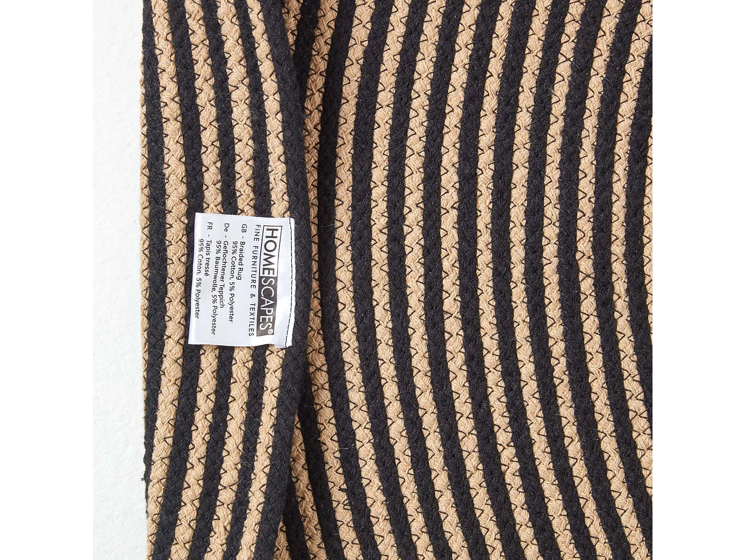 Homescapes Linen and Black Handmade Woven Spiral Braided Rug, 120 cm Round