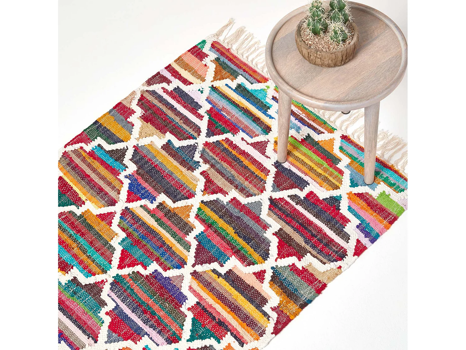 Homescapes Amsterdam Handwoven Multi Coloured 100% Cotton Chindi Kilim Pattern Rug, 160 x 230 cm