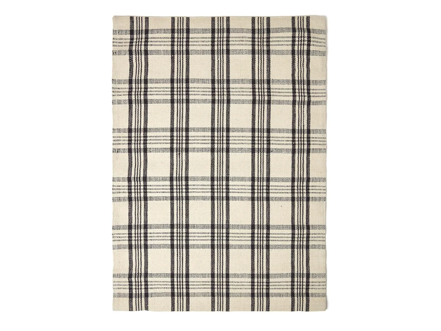 Homescapes Logan Black and White Tartan Check Non-Slip 100% Wool Rug, 150 x 240 cm