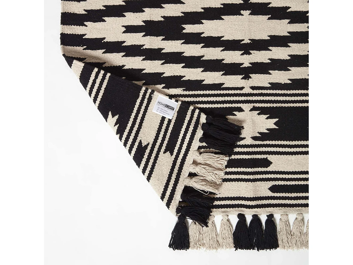 Homescapes Dinan Black & White Kilim Cotton Rug 90 x 150 cm