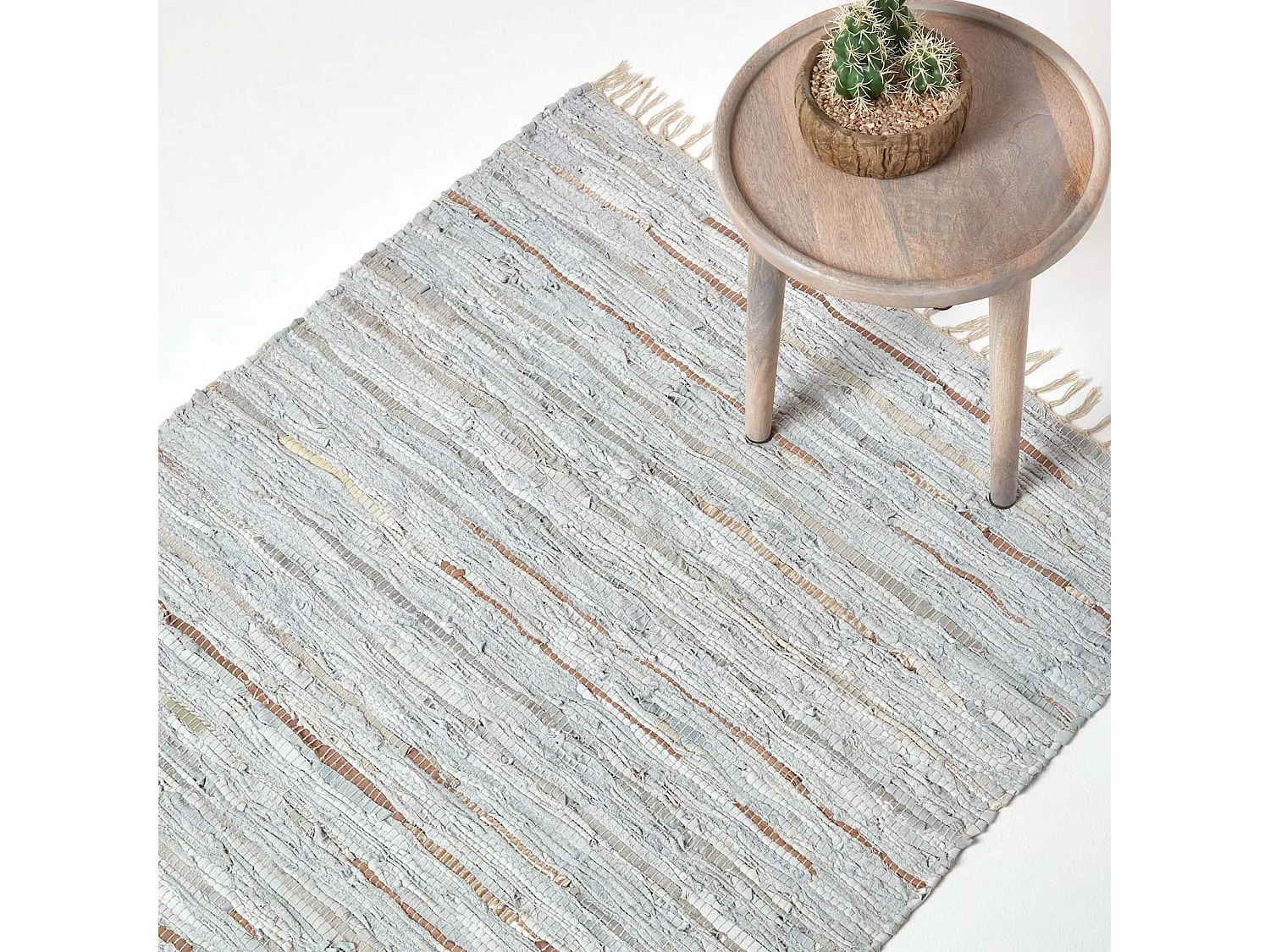 Homescapes Leather Glitter Rug Silver and Natural,90 x 150 cm