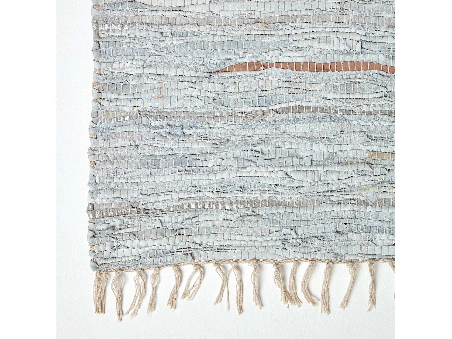 Homescapes Leather Glitter Rug Silver and Natural,90 x 150 cm