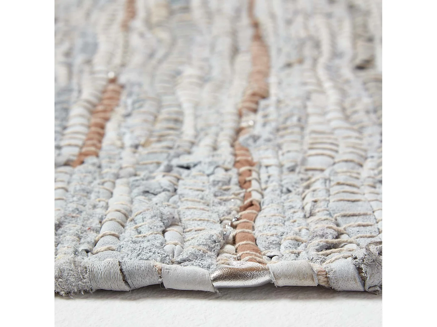 Homescapes Leather Glitter Rug Silver and Natural,90 x 150 cm