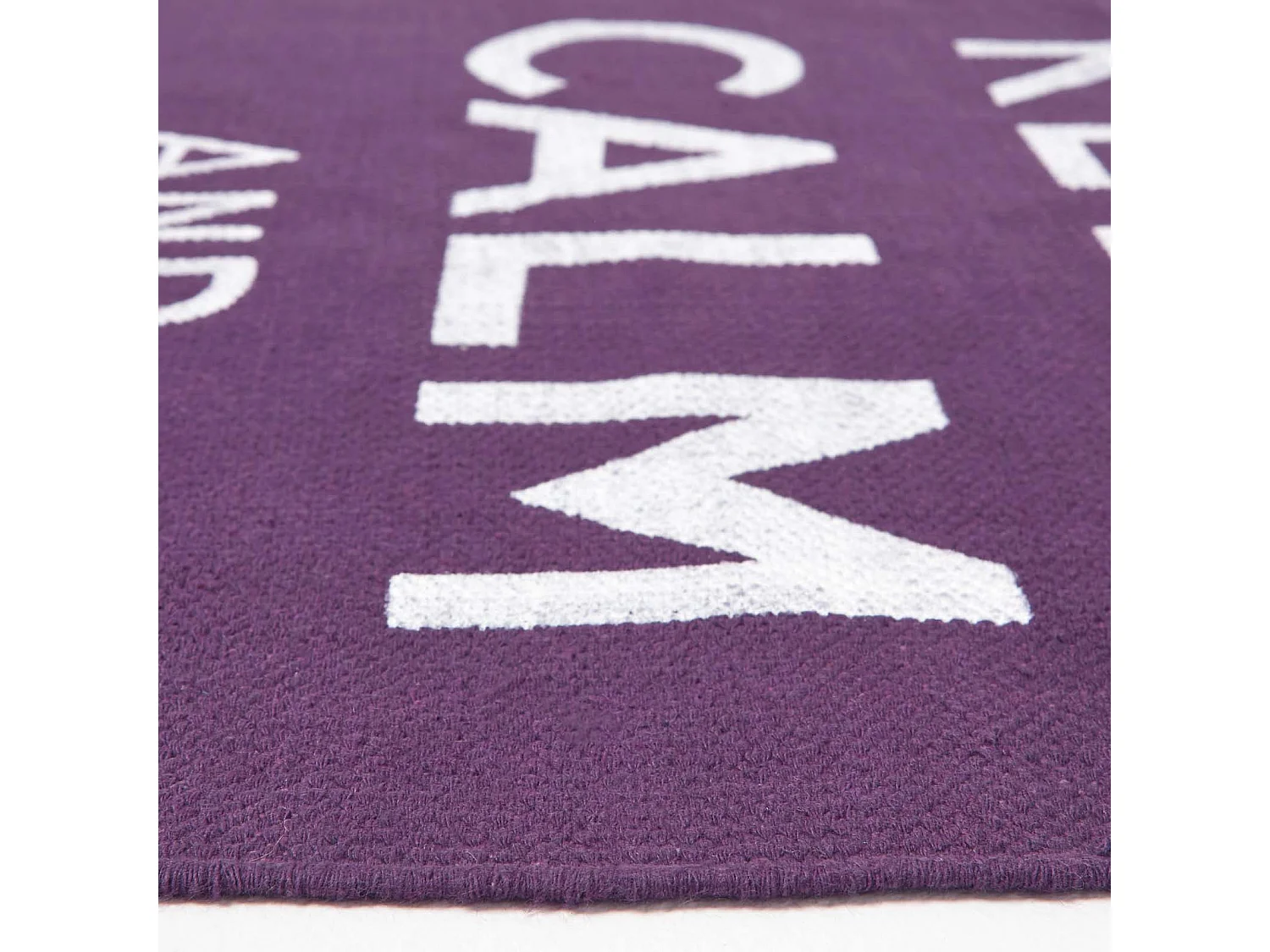 Homescapes Keep  Calm And Carry On Handwoven 100% Cotton Rug in Purple & White, 60 x 100 cm