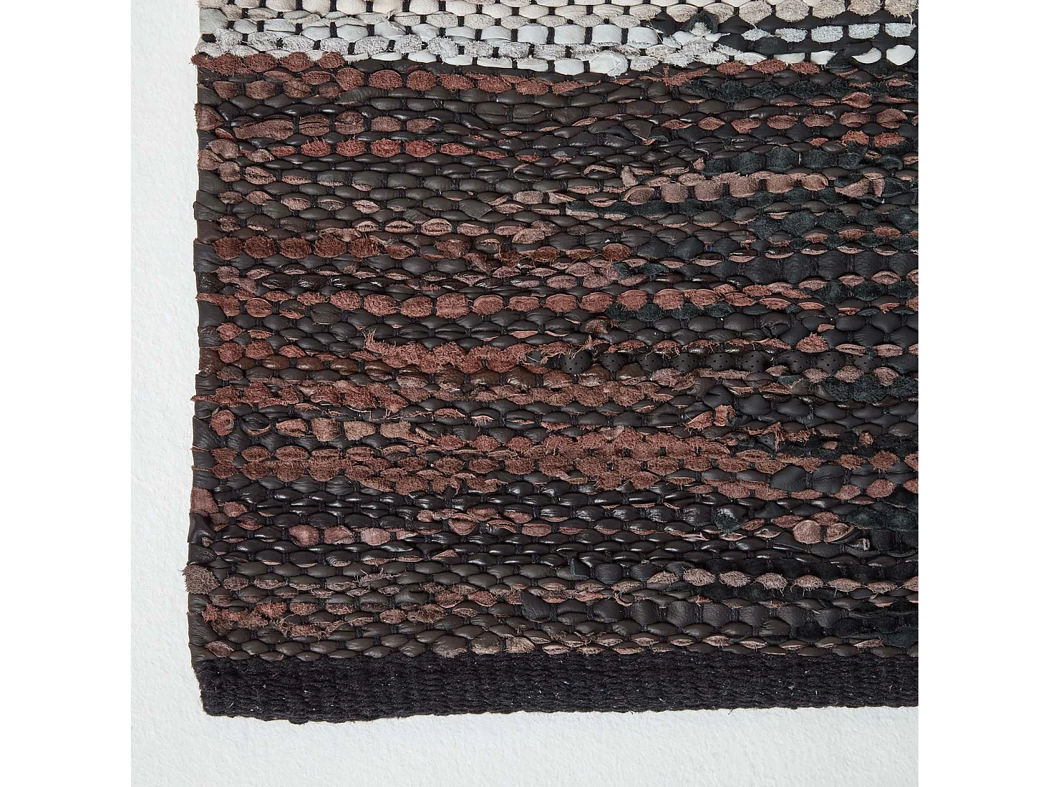 Homescapes Black, Grey & Brown Real Leather Handwoven Cutshuttle Rug, 90 x 150 cm