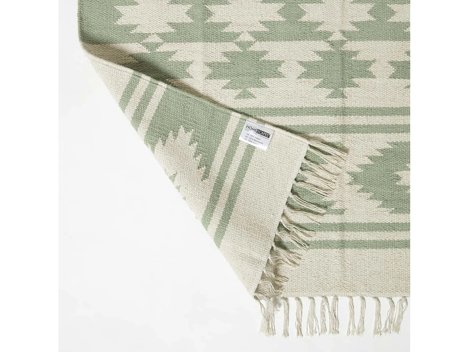 Homescapes Turin Green & Natural Kilim Cotton Rug, 240 x 300 cm