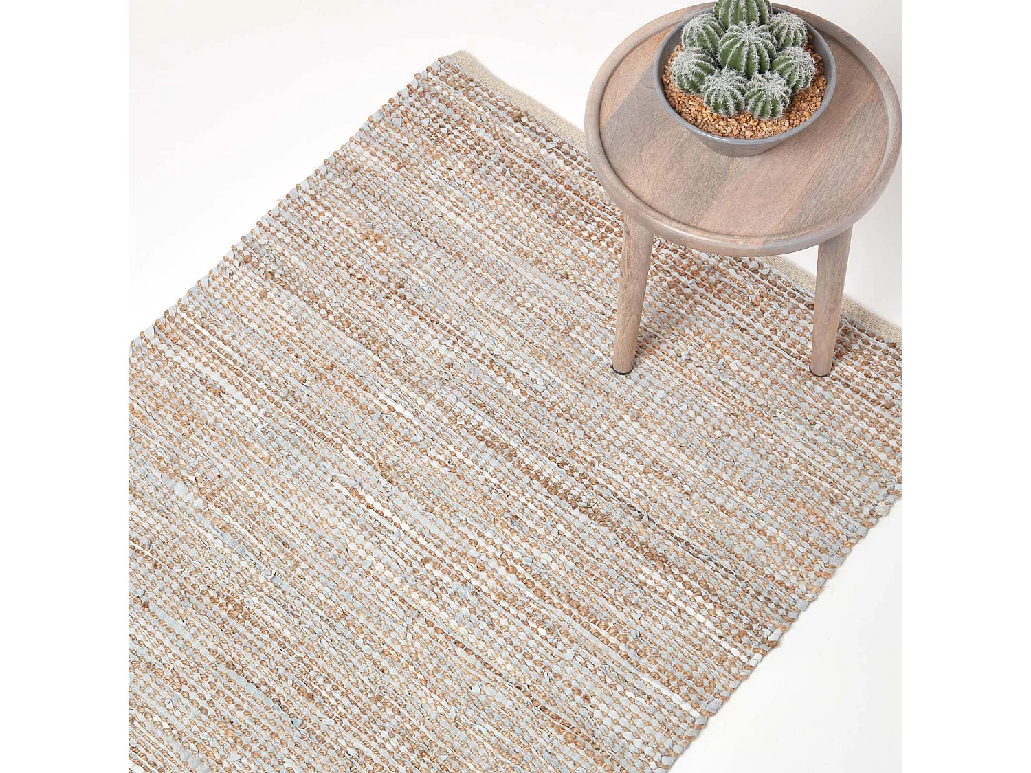 Homescapes Madras Leather Hemp Rug Natural, 90 x 150 cm