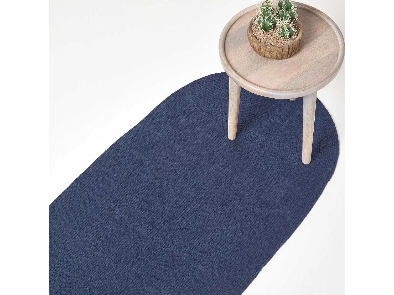 Homescapes Navy Handmade Woven Braided Oval Hallway Rug, 66 x 200 cm