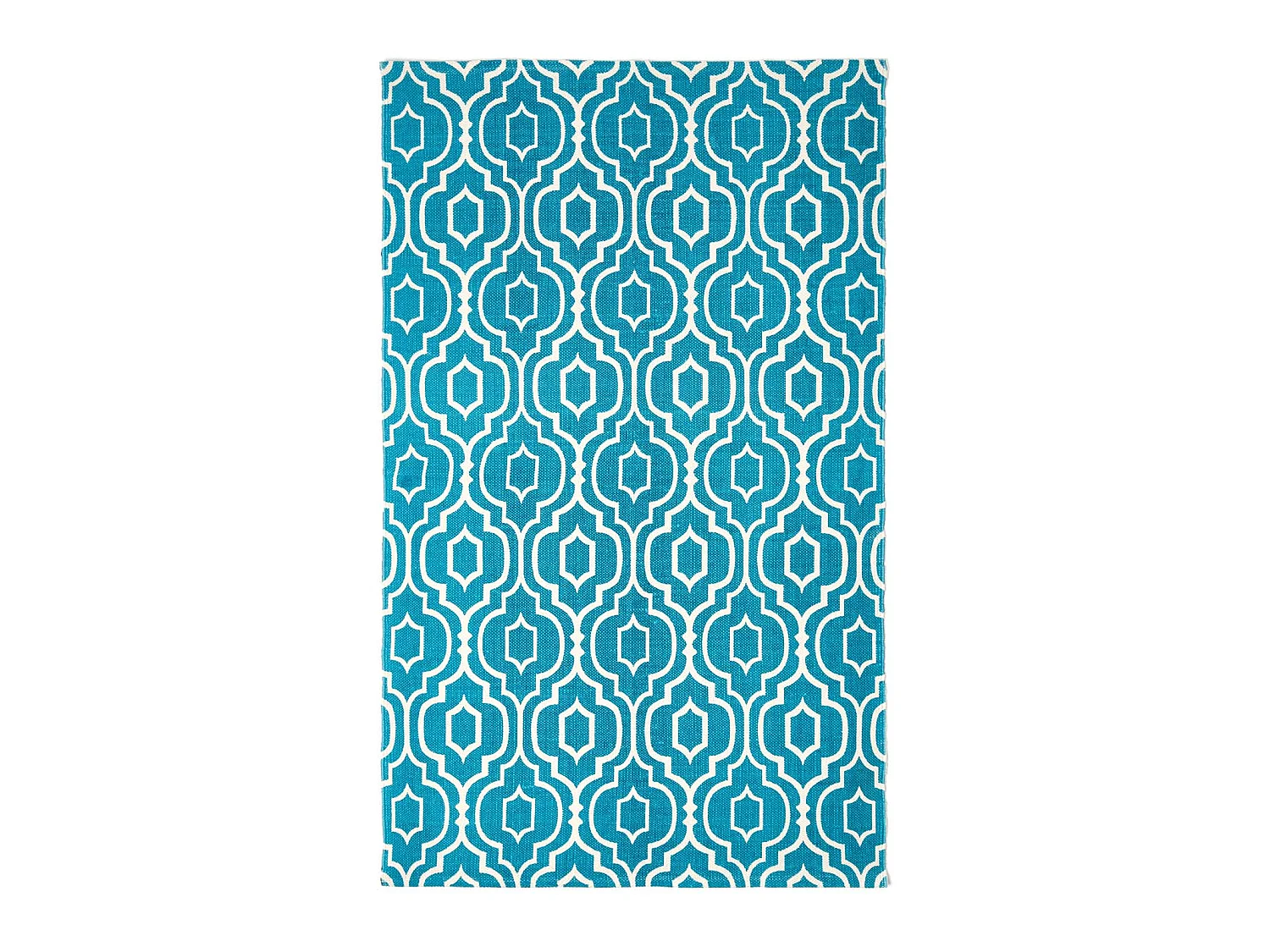 Homescapes Riga Teal and White 100% Cotton Printed Patterned Rug, 90 x 150 cm