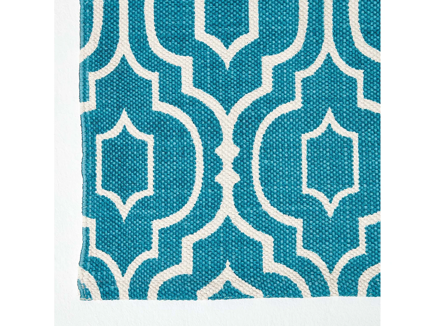 Homescapes Riga Teal and White 100% Cotton Printed Patterned Rug, 90 x 150 cm