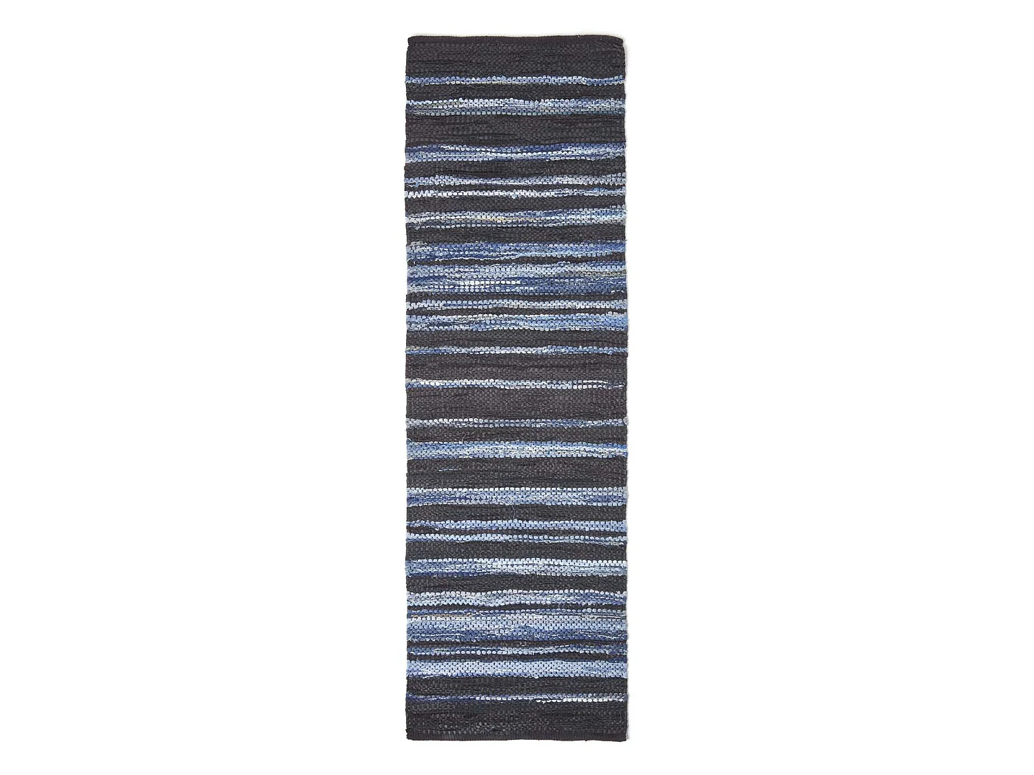 Homescapes Texas Leather & Denim Woven Striped Blue Rug, 66 x 200 cm