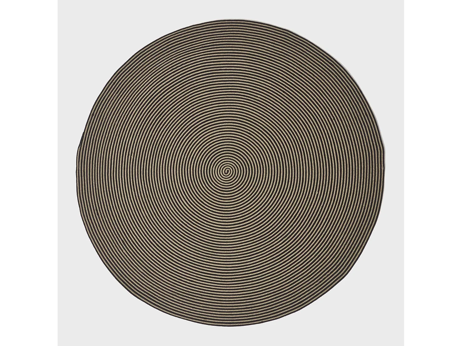 Homescapes Linen and Black Handmade Woven Spiral Braided Rug, 200 cm Round