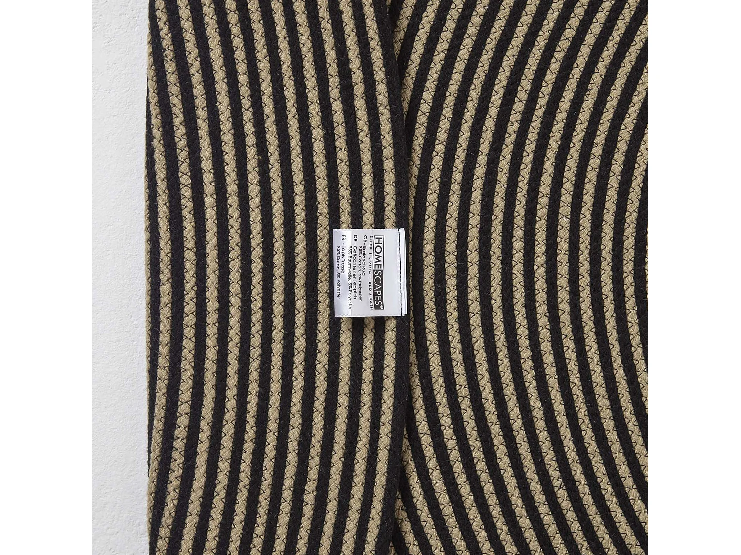 Homescapes Linen and Black Handmade Woven Spiral Braided Rug, 200 cm Round