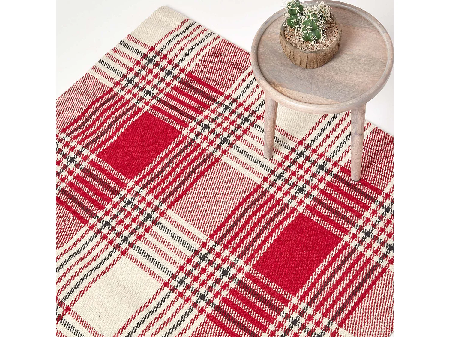 Homescapes Walker Red Tartan Check Non-Slip 100% Wool Rug, 120 x 170 cm