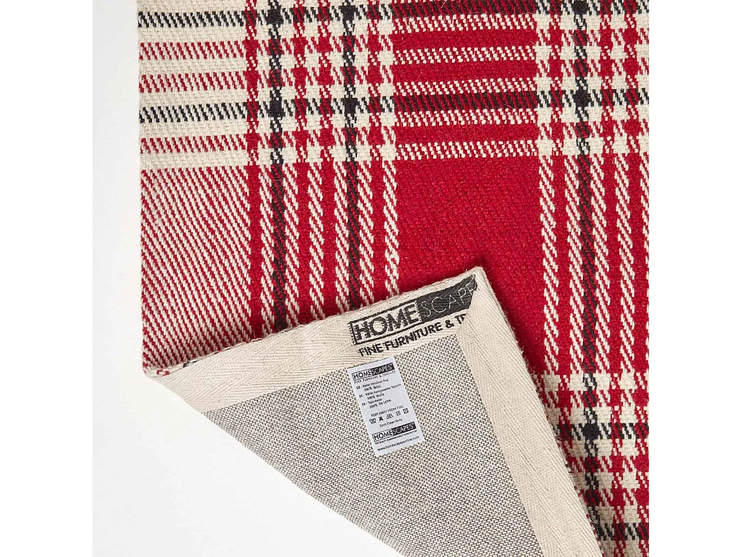 Homescapes Walker Red Tartan Check Non-Slip 100% Wool Rug, 120 x 170 cm