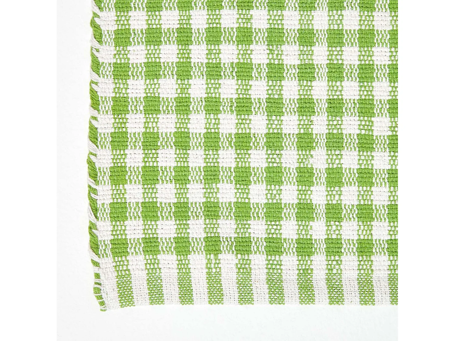 Homescapes Cotton Gingham Check Rug Hand Woven Green White, 70 x 120 cm