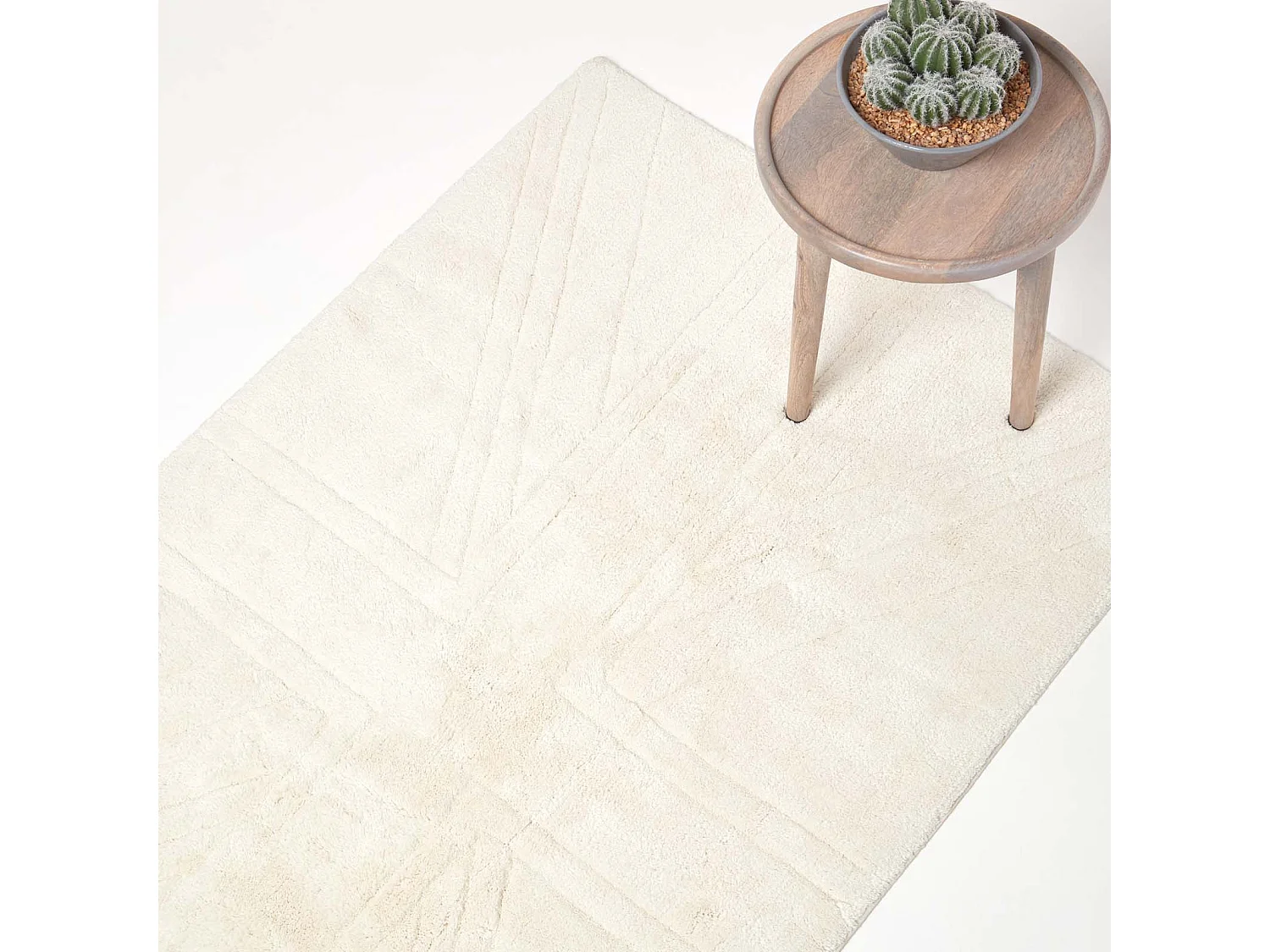 Homescapes Cotton Tufted Rug Union Jack Plain Embossed Mat Ivory Cream,50 x 80 cm