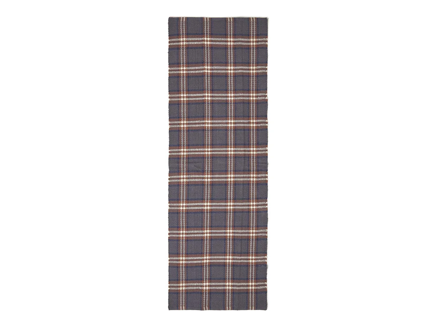Homescapes Hamilton Handwoven Grey and Brown Tartan 100% Cotton Rug, 66 x 200 cm