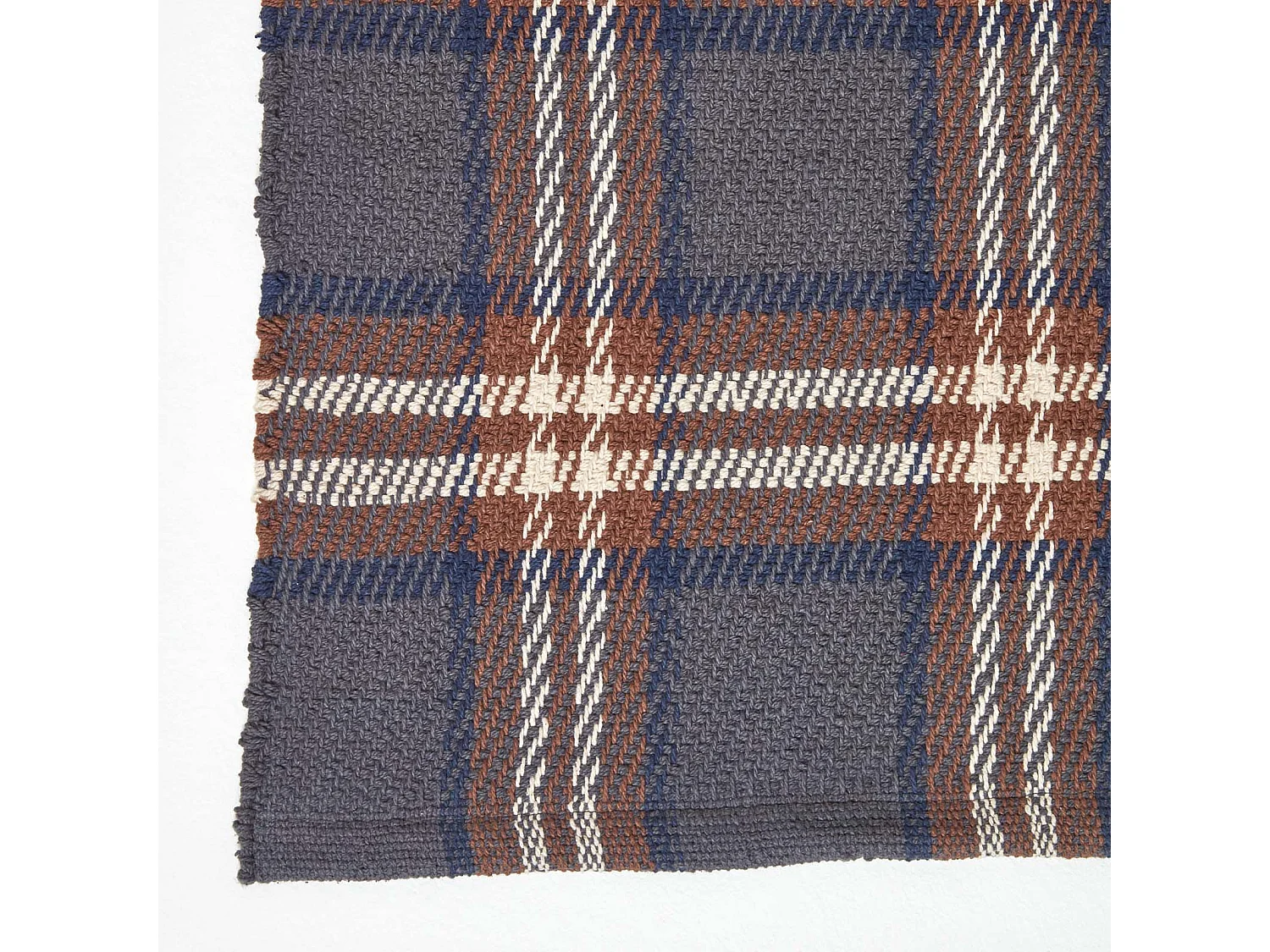 Homescapes Hamilton Handwoven Grey and Brown Tartan 100% Cotton Rug, 66 x 200 cm