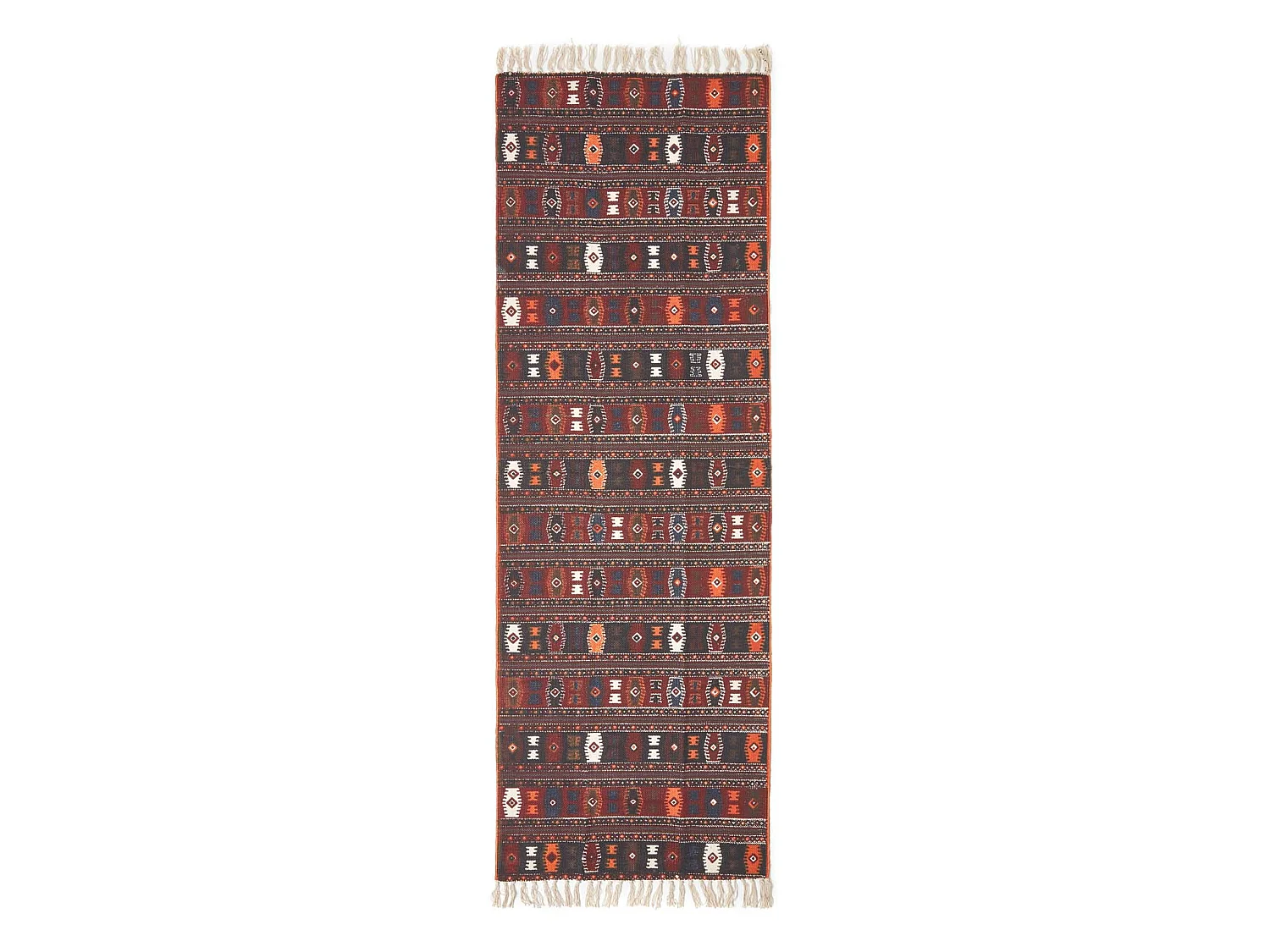 Homescapes Cotton Kilim Printed Rug Terracotta,Black and Brown Design,66 x 200 cm