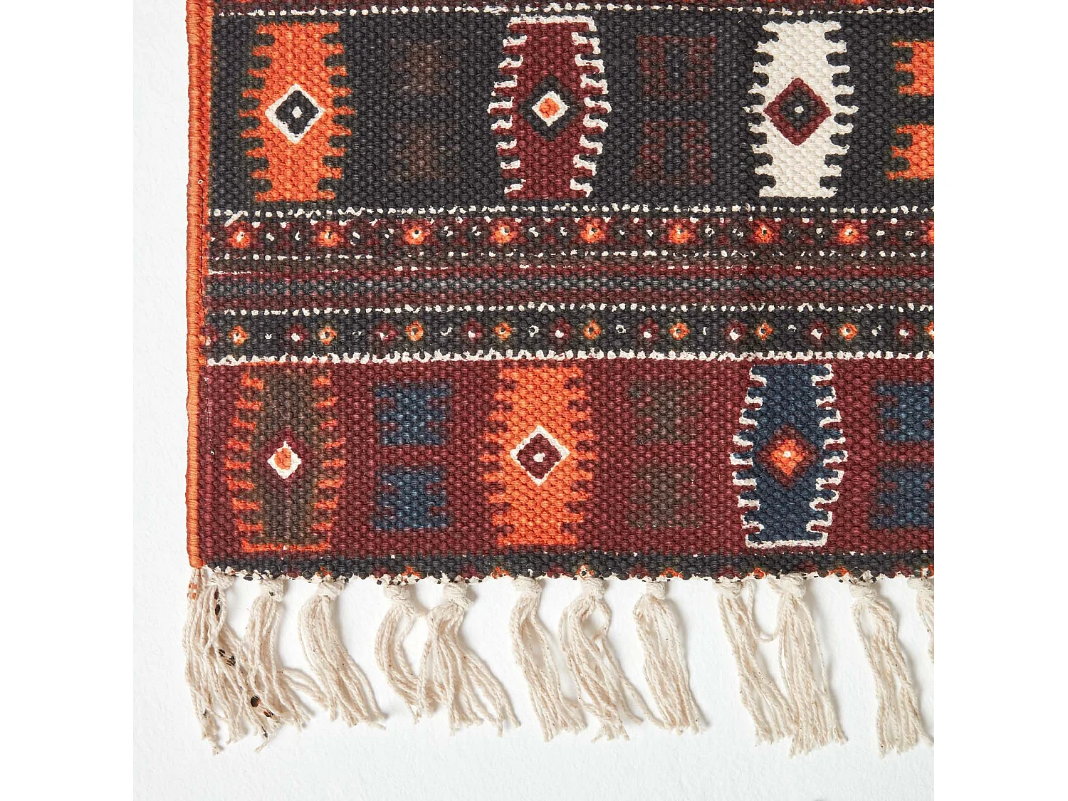 Homescapes Cotton Kilim Printed Rug Terracotta,Black and Brown Design,66 x 200 cm