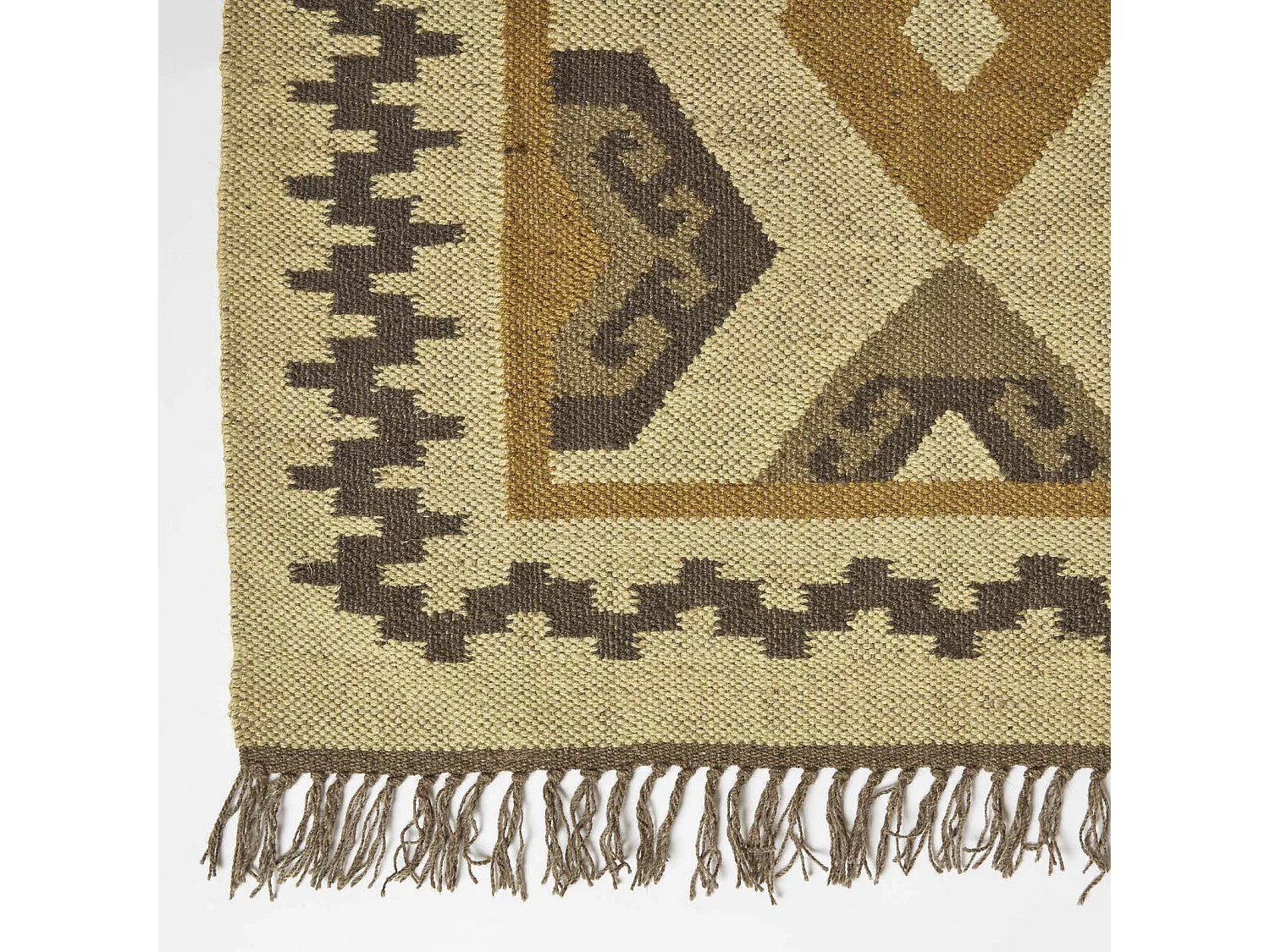 Homescapes Ravar Brown & Gold Kilim Wool Rug 120 x 170 cm