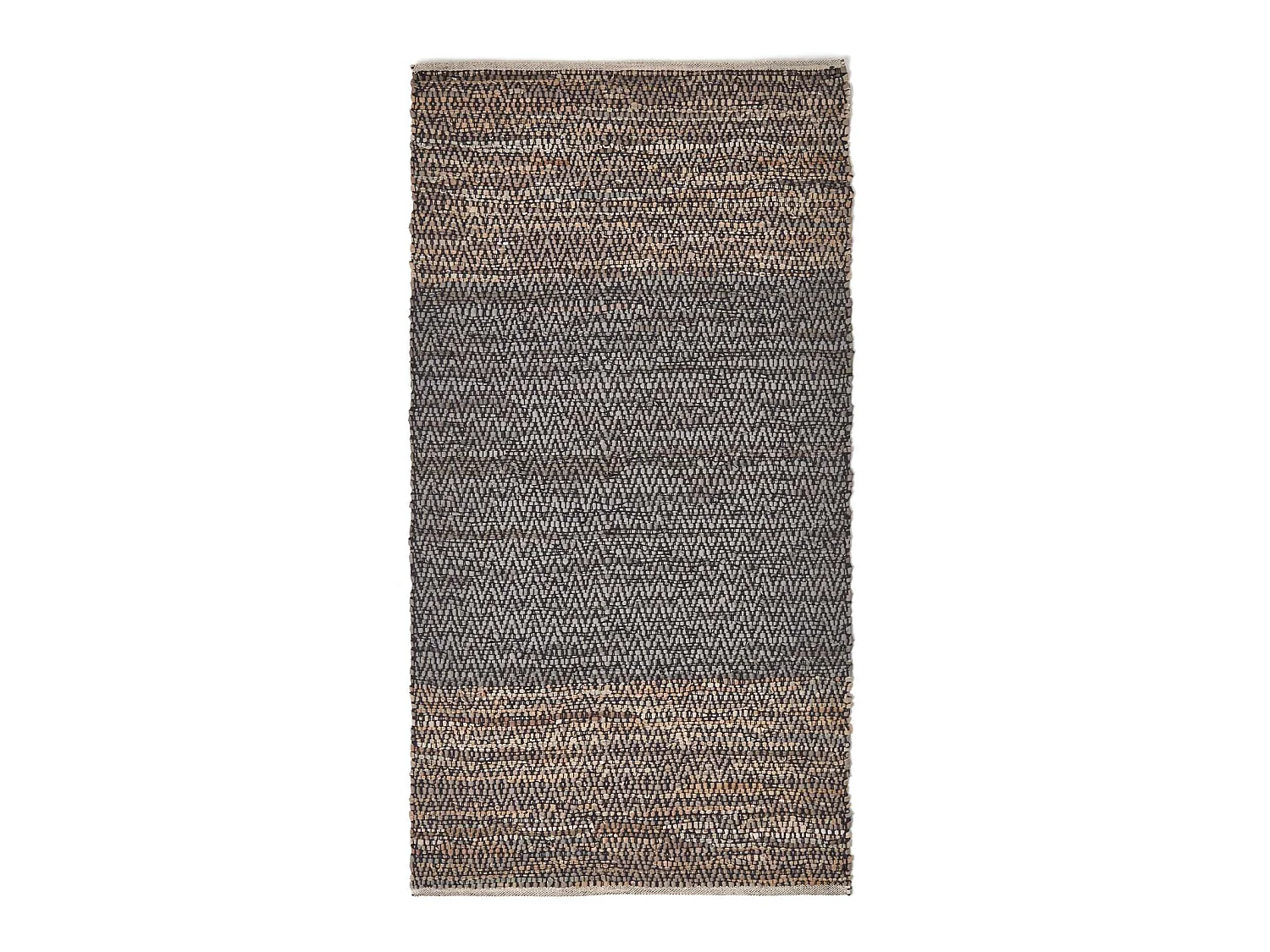 Homescapes Grey Recycled Leather Handwoven Herringbone Rug, 90 x 150 cm
