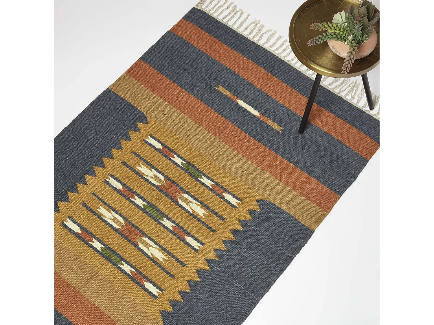 Homescapes Lundi Orange & Blue Kilim Cotton & Jute Rug 120 x 170 cm