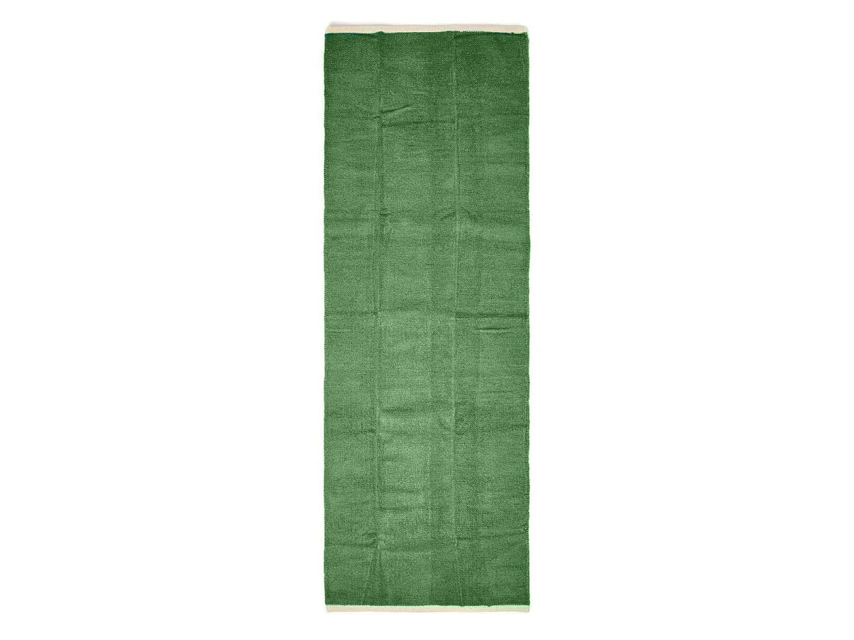 Homescapes Dark Olive 100% Cotton Plain Chenille Rug with Natural Trim, 66 x 200 cm