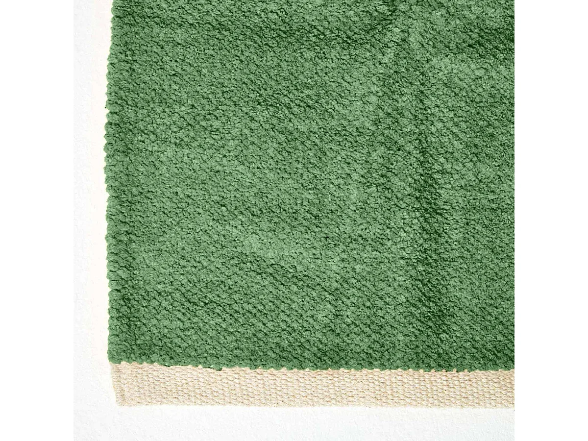 Homescapes Dark Olive 100% Cotton Plain Chenille Rug with Natural Trim, 66 x 200 cm