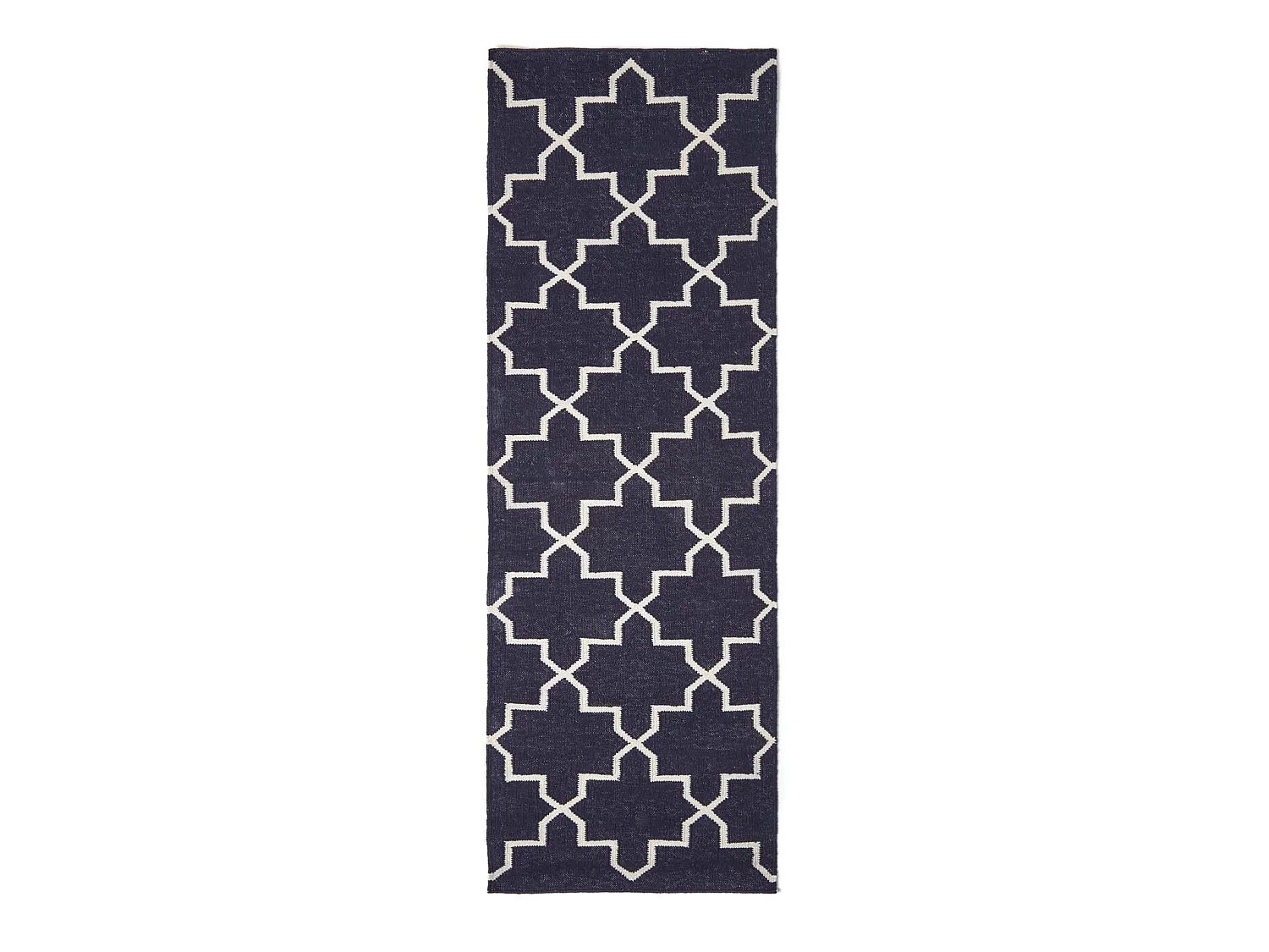 Homescapes Edmonton Navy Blue and White 100% Cotton Geometric Pattern KIlim Rug, 66 x 200 cm