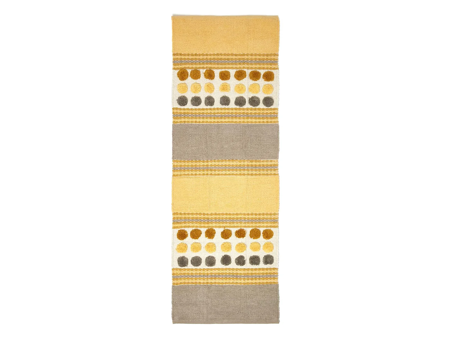 Homescapes Cotton Chenille Striped Tufted Circle Rug Grey Mustard Yellow 66 x 200cm