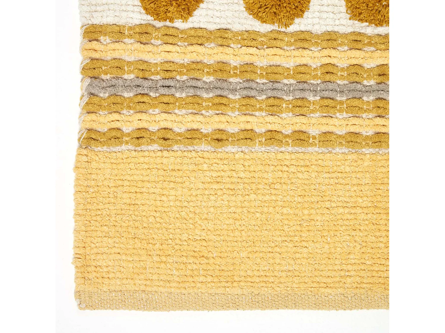 Homescapes Cotton Chenille Striped Tufted Circle Rug Grey Mustard Yellow 66 x 200cm