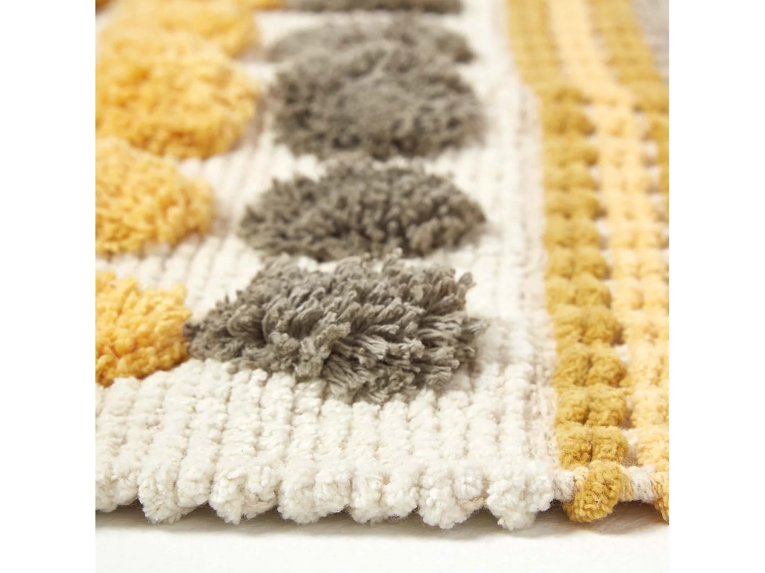 Homescapes Cotton Chenille Striped Tufted Circle Rug Grey Mustard Yellow 66 x 200cm