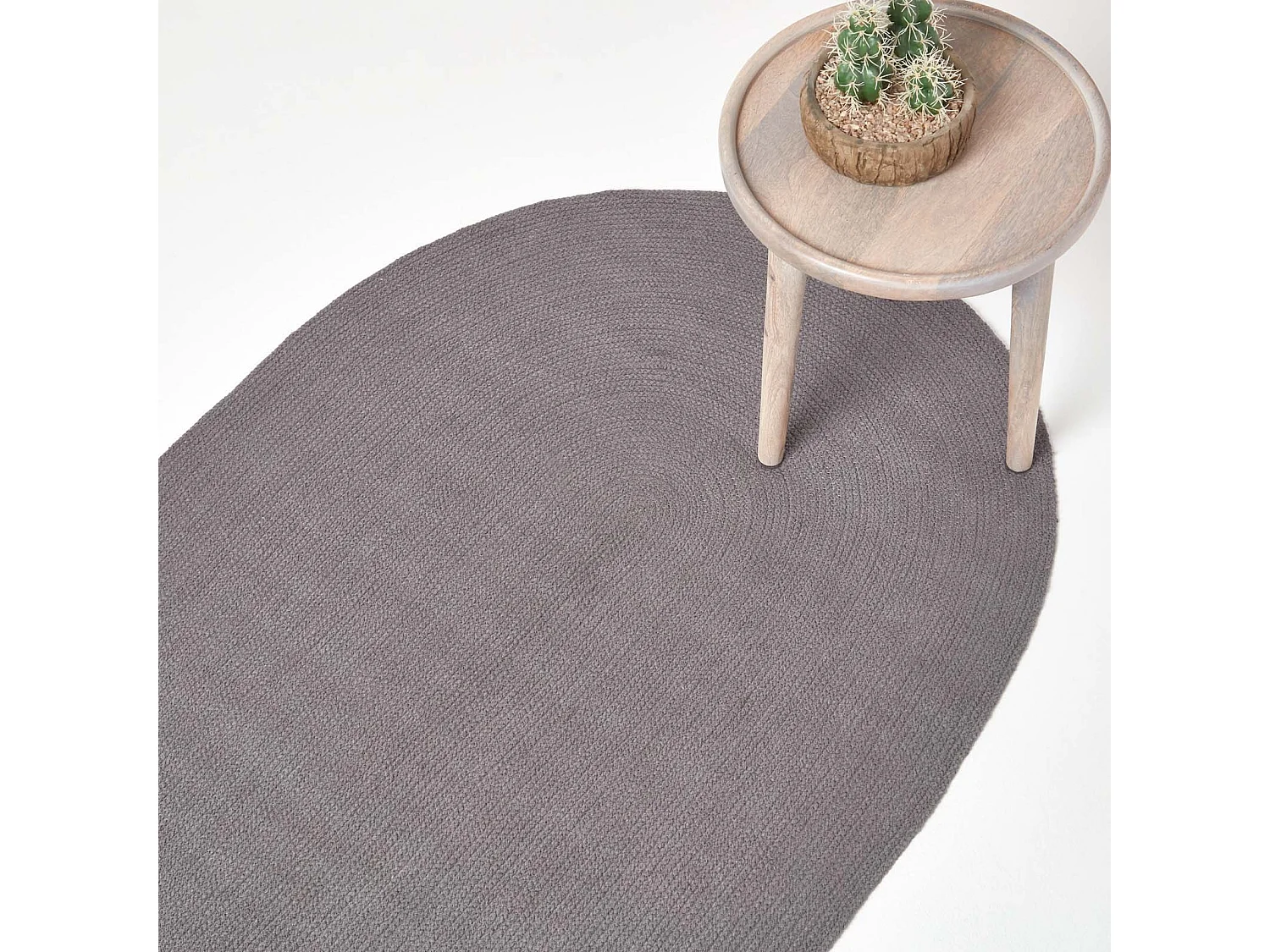 Homescapes Grey Handmade Woven Braided Oval Rug, 110 x 170 cm