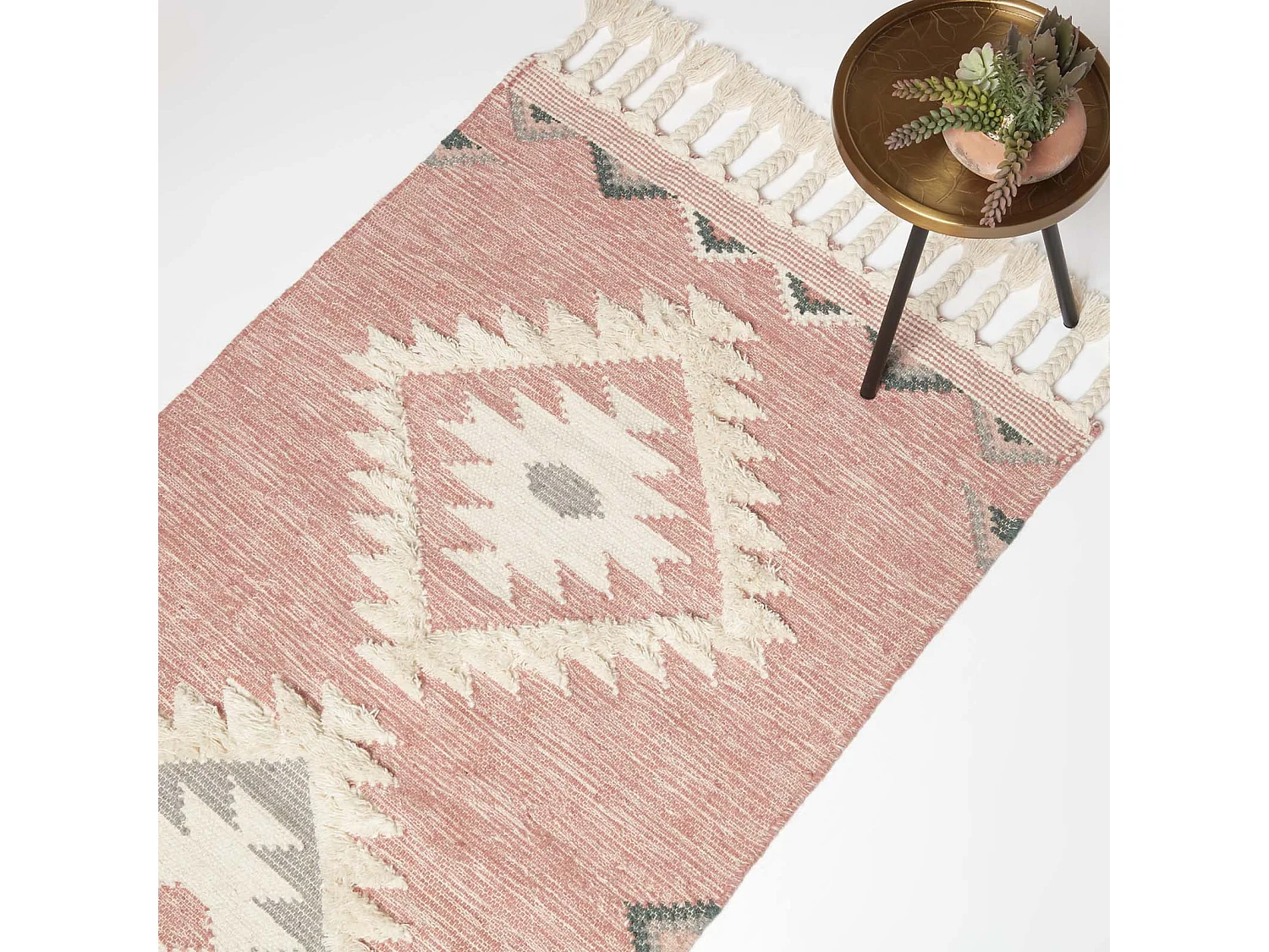 Homescapes Pali Pink Kilim Wool Rug 90 x 150 cm