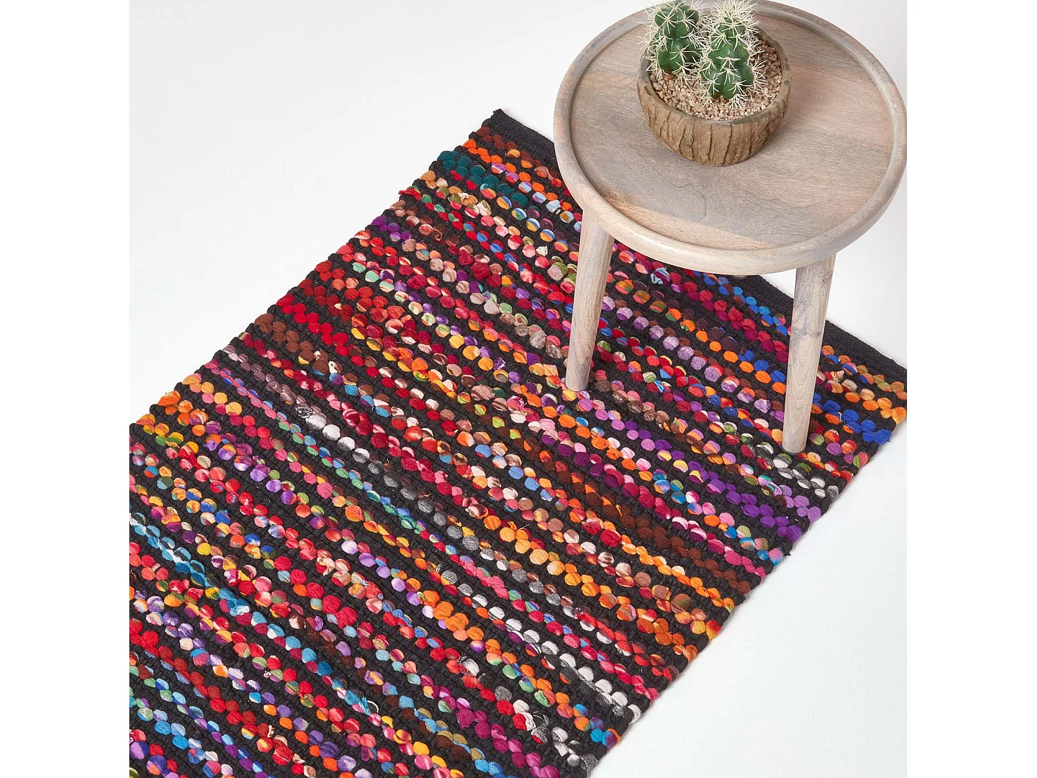 Homescapes Handwoven Multi Coloured Recycled Chindi Folk Rug, 66 x 200 cm