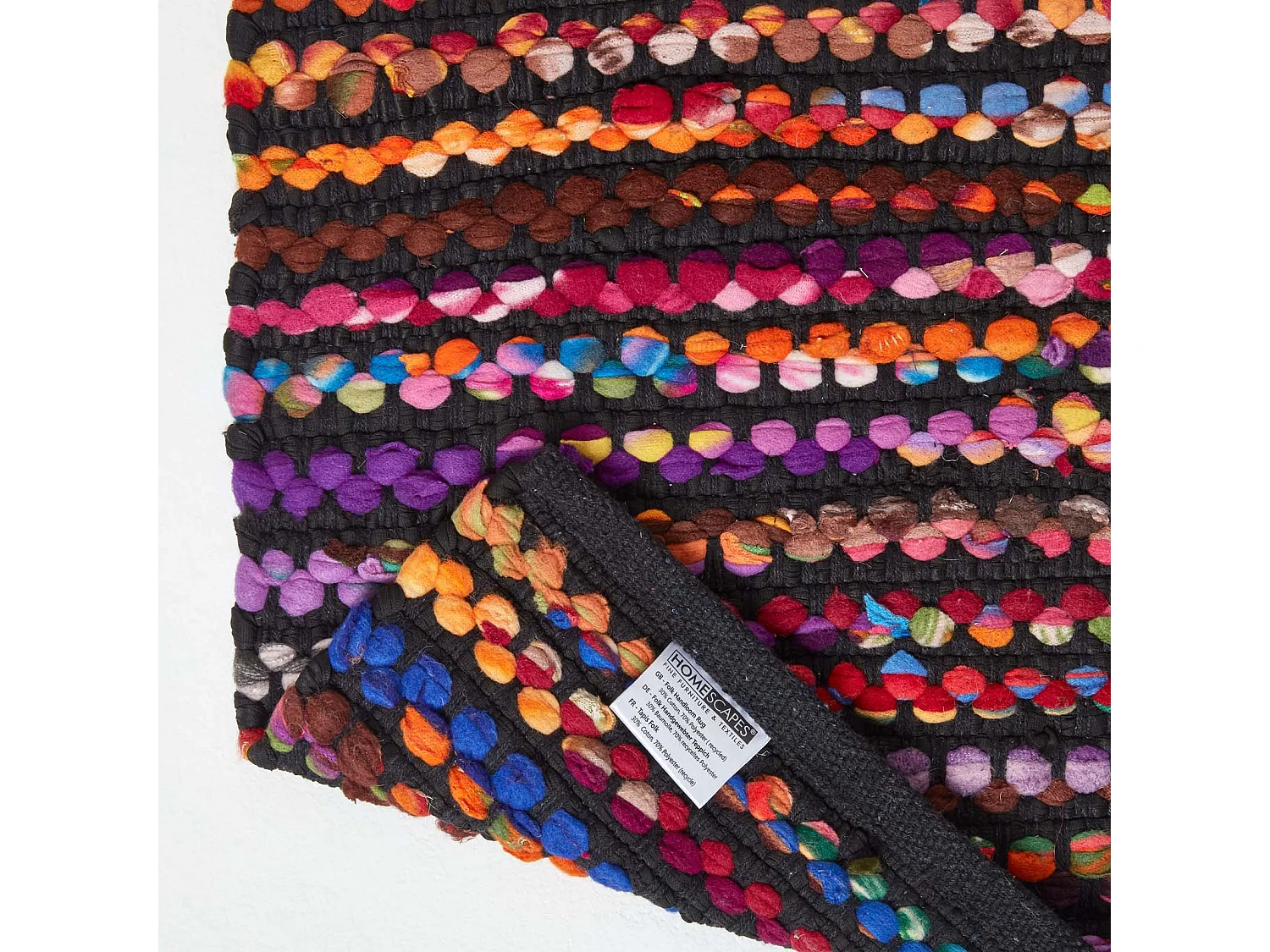 Homescapes Handwoven Multi Coloured Recycled Chindi Folk Rug, 66 x 200 cm